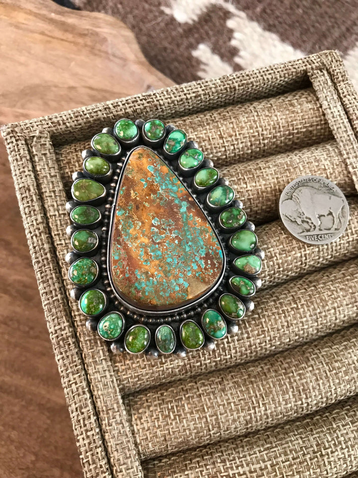 The Irion Turquoise Statement Ring, Sz 8.5-Rings-Calli Co., Turquoise and Silver Jewelry, Native American Handmade, Zuni Tribe, Navajo Tribe, Brock Texas