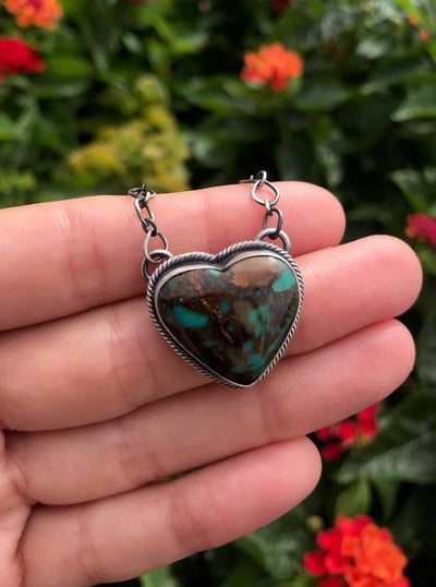 The Heart Necklace, 104-Necklaces-Calli Co., Turquoise and Silver Jewelry, Native American Handmade, Zuni Tribe, Navajo Tribe, Brock Texas
