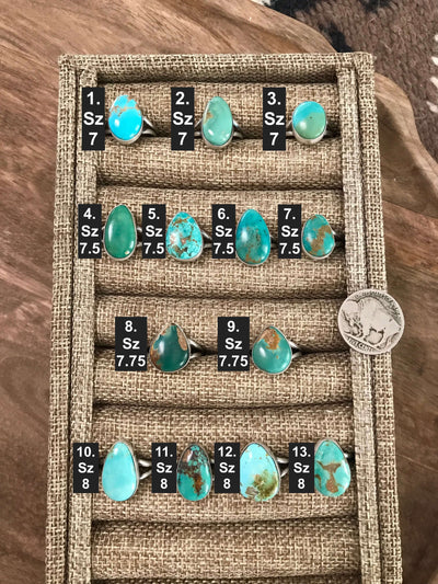 The Delgarito Turquoise Rings-Rings-Calli Co., Turquoise and Silver Jewelry, Native American Handmade, Zuni Tribe, Navajo Tribe, Brock Texas