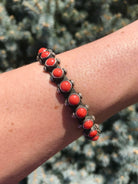 The Bozeman Coral Row Cuff-Bracelets & Cuffs-Calli Co., Turquoise and Silver Jewelry, Native American Handmade, Zuni Tribe, Navajo Tribe, Brock Texas