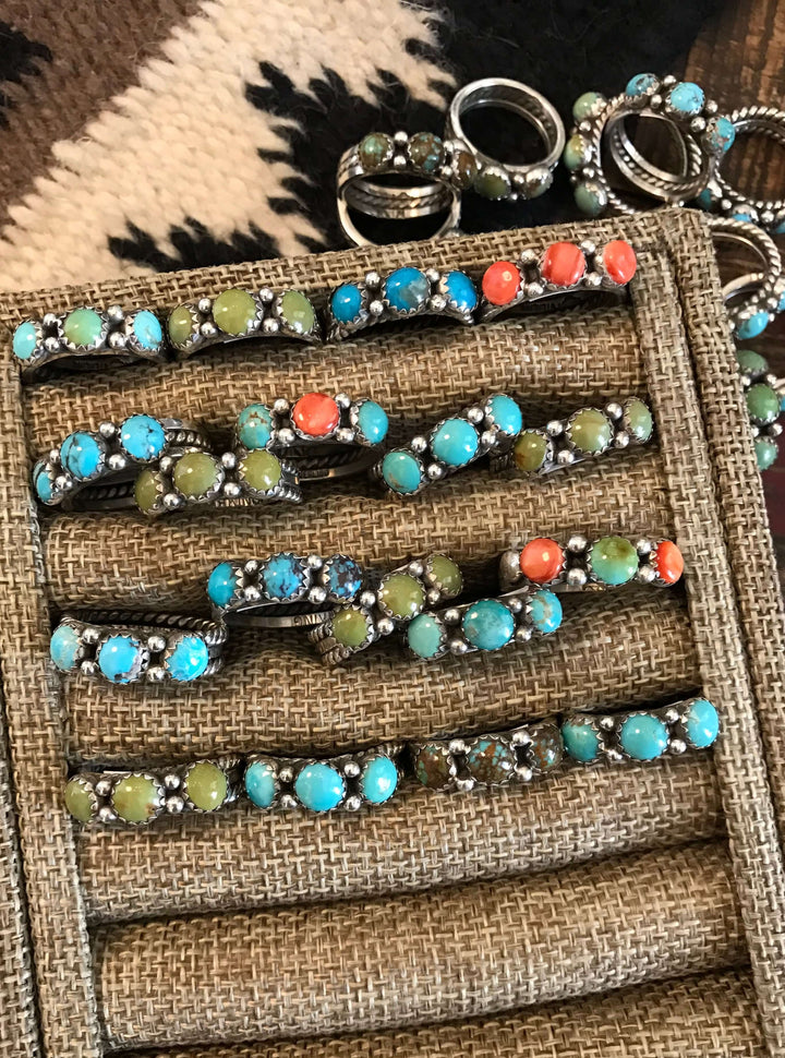 The Three Stone Ring-Rings-Calli Co., Turquoise and Silver Jewelry, Native American Handmade, Zuni Tribe, Navajo Tribe, Brock Texas