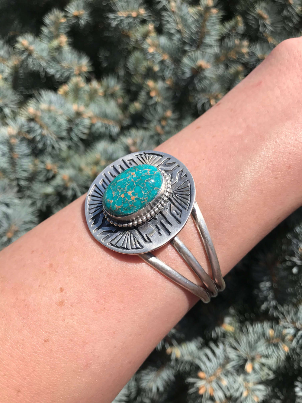 The River Hawk Turquoise Cuff-Bracelets & Cuffs-Calli Co., Turquoise and Silver Jewelry, Native American Handmade, Zuni Tribe, Navajo Tribe, Brock Texas
