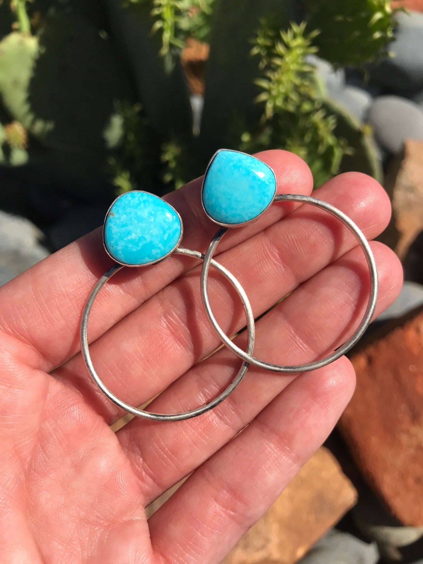 The Keystone Hoop Earrings, 6-Earrings-Calli Co., Turquoise and Silver Jewelry, Native American Handmade, Zuni Tribe, Navajo Tribe, Brock Texas