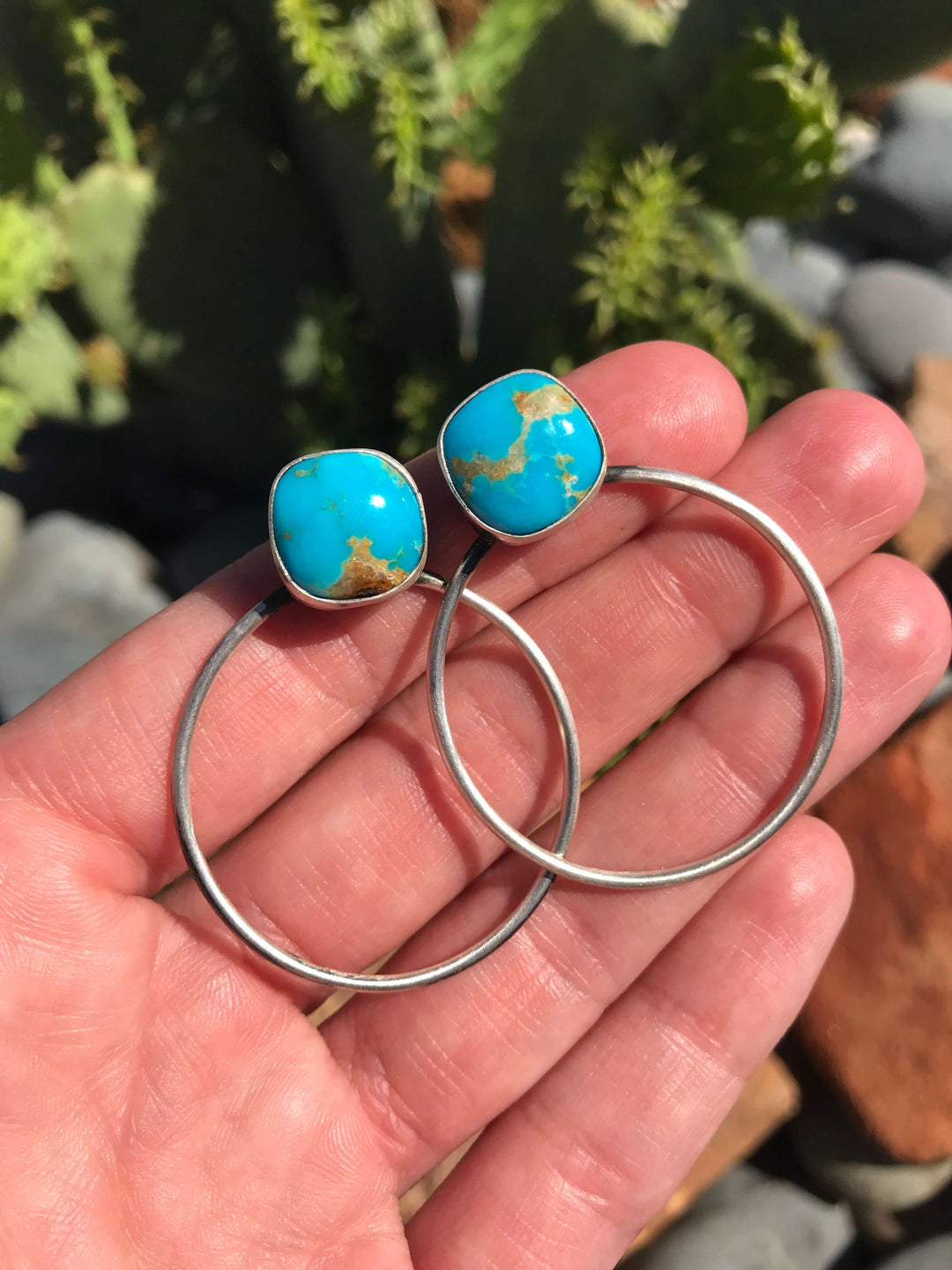 The Keystone Hoop Earrings, 8-Earrings-Calli Co., Turquoise and Silver Jewelry, Native American Handmade, Zuni Tribe, Navajo Tribe, Brock Texas