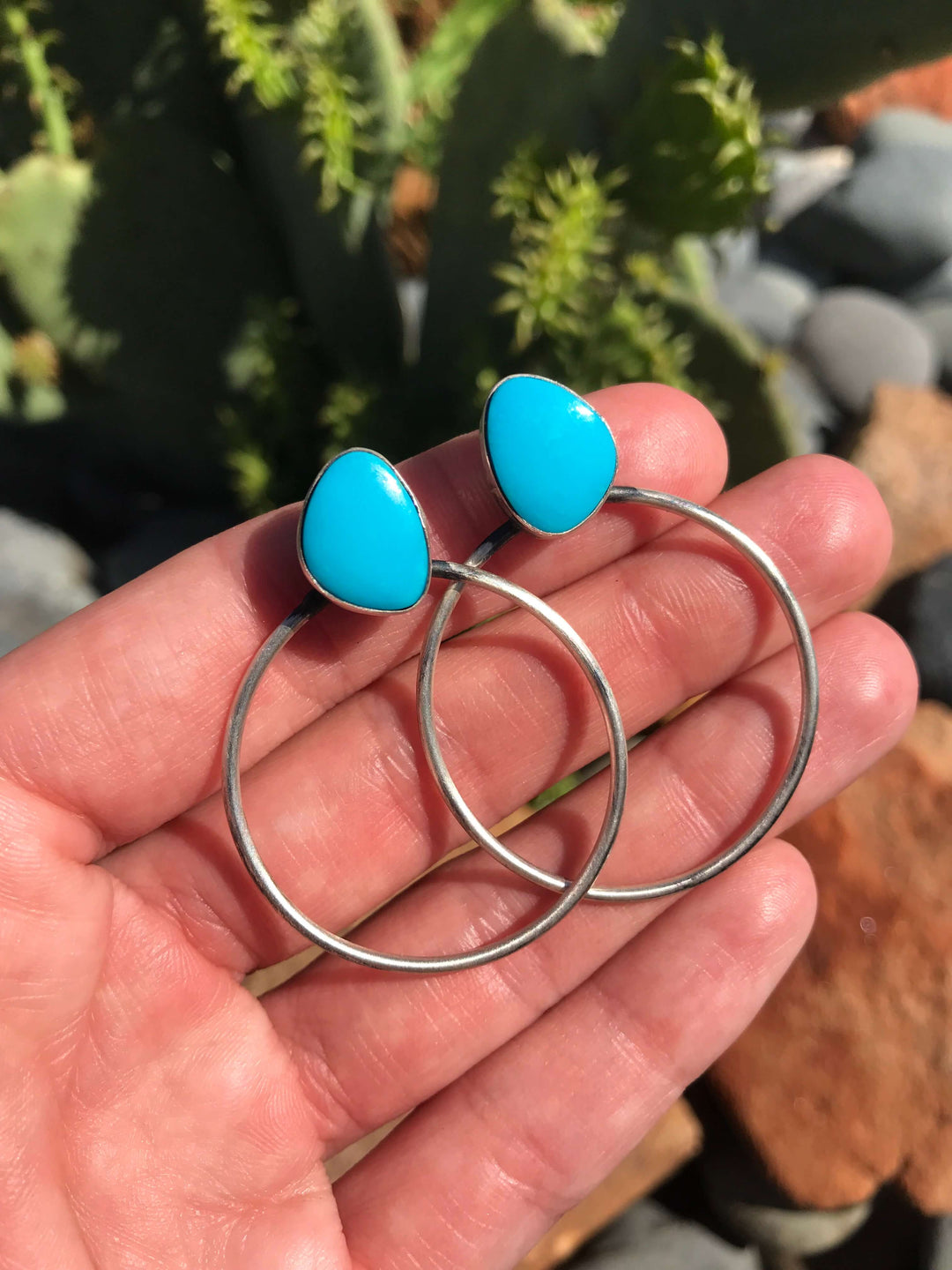 The Keystone Hoop Earrings, 12-Earrings-Calli Co., Turquoise and Silver Jewelry, Native American Handmade, Zuni Tribe, Navajo Tribe, Brock Texas