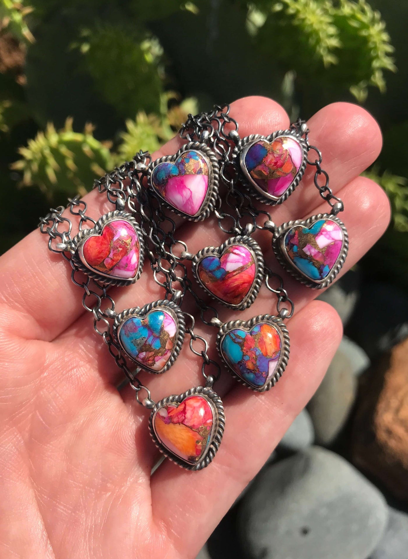 The Little Chief Heart Necklaces in Dahlia-Necklaces-Calli Co., Turquoise and Silver Jewelry, Native American Handmade, Zuni Tribe, Navajo Tribe, Brock Texas