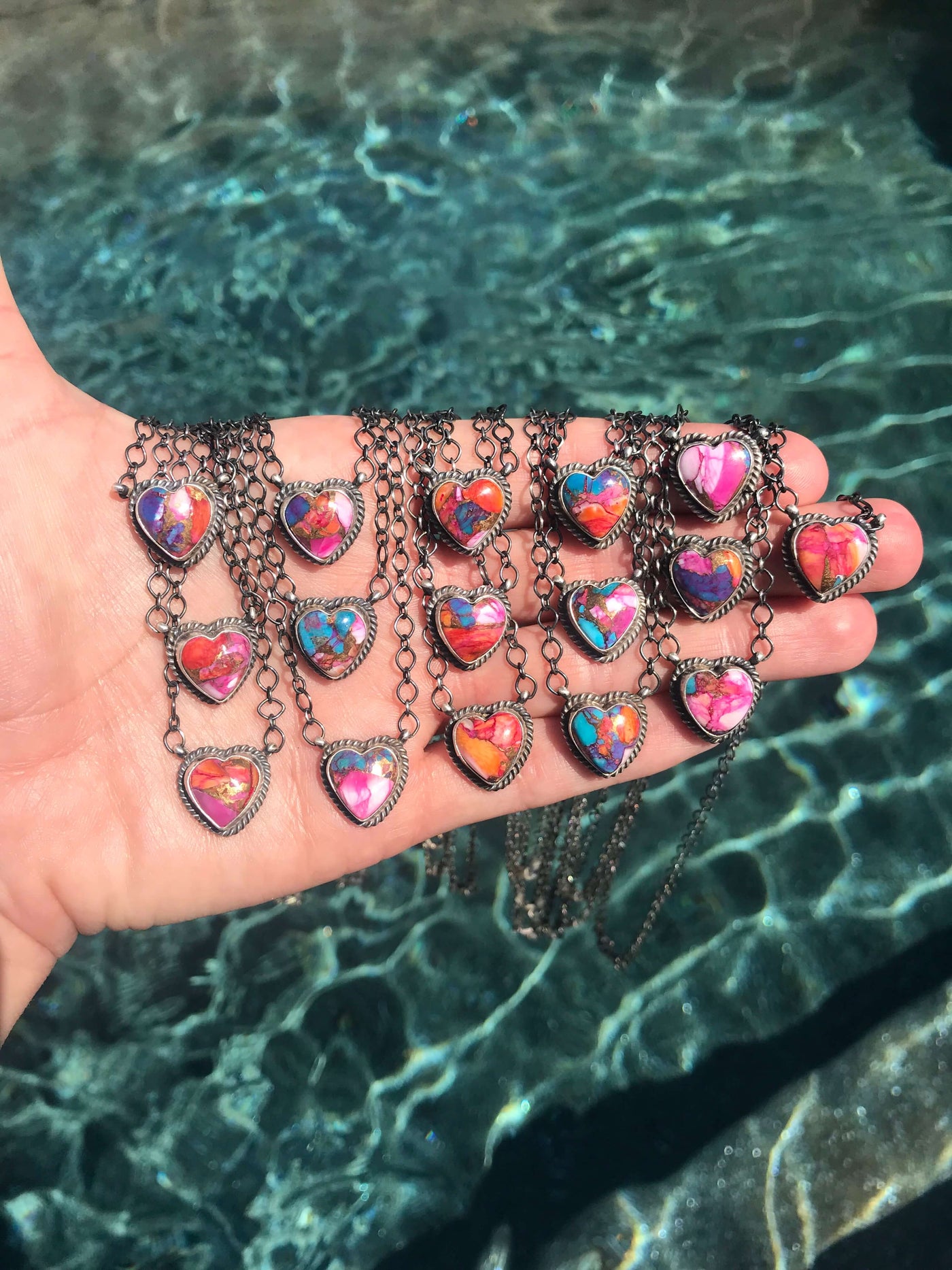 The Little Chief Heart Necklaces in Dahlia-Necklaces-Calli Co., Turquoise and Silver Jewelry, Native American Handmade, Zuni Tribe, Navajo Tribe, Brock Texas