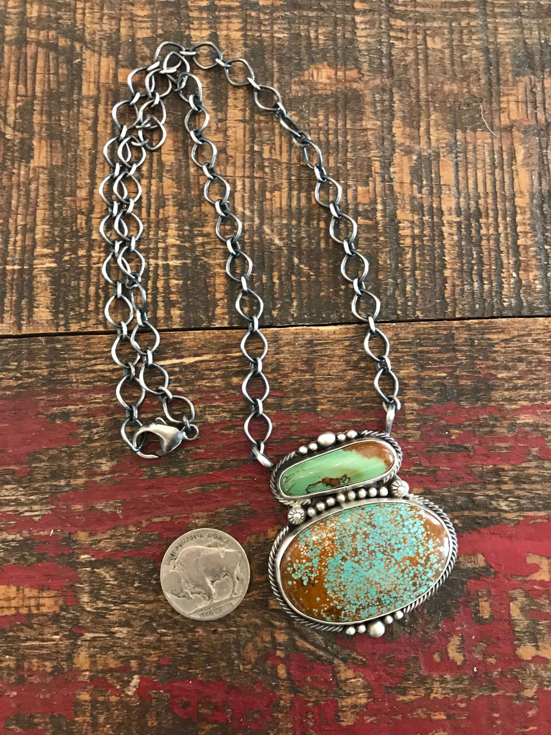 The Rock River Turquoise Necklace, 1-Necklaces-Calli Co., Turquoise and Silver Jewelry, Native American Handmade, Zuni Tribe, Navajo Tribe, Brock Texas