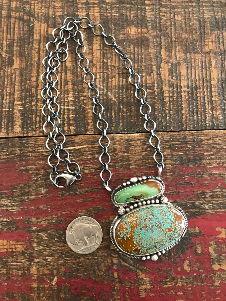 The Rock River Turquoise Necklace, 1-Necklaces-Calli Co., Turquoise and Silver Jewelry, Native American Handmade, Zuni Tribe, Navajo Tribe, Brock Texas
