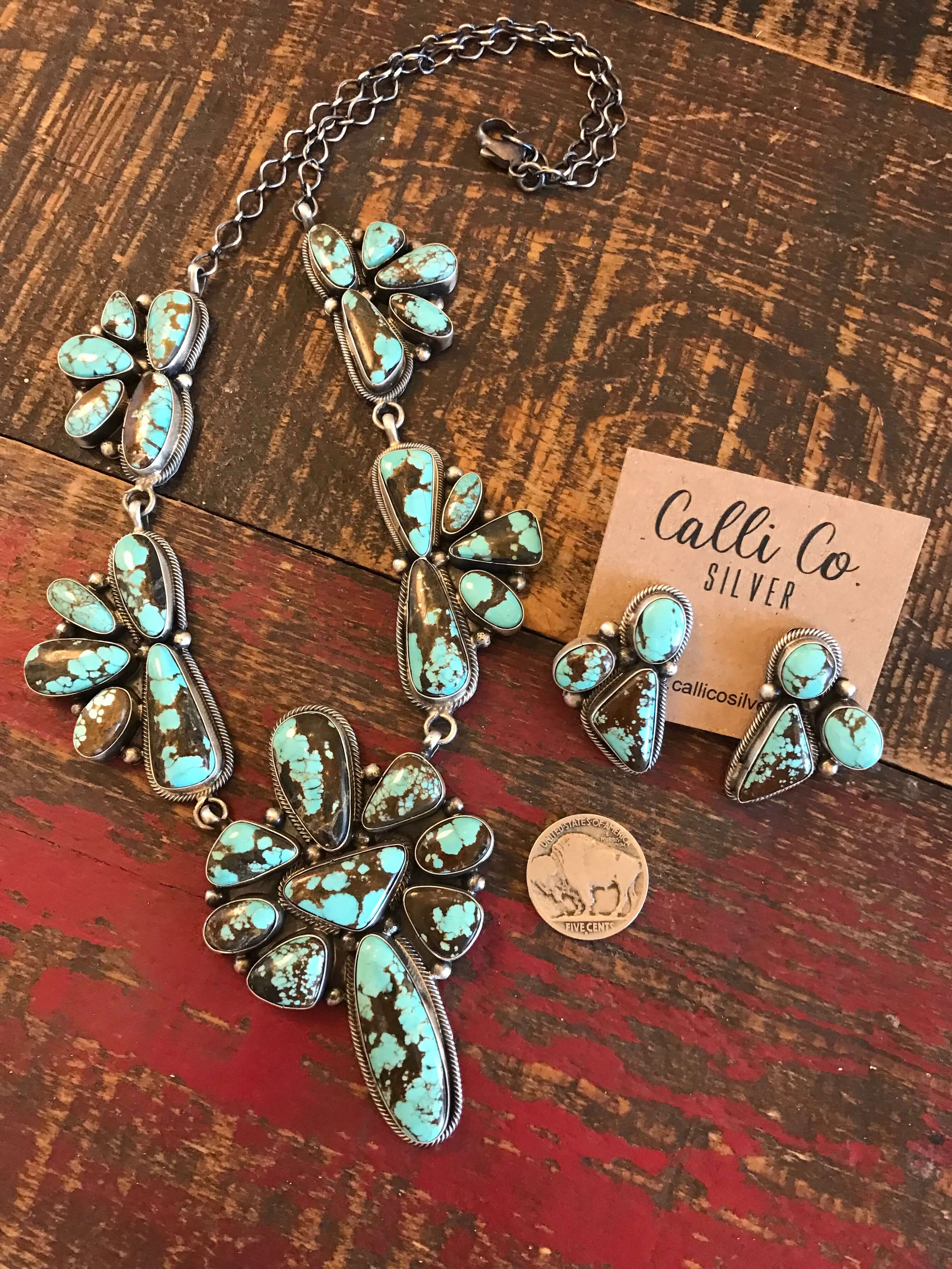 The Pondosa Statement Necklace Set-Necklaces-Calli Co., Turquoise and Silver Jewelry, Native American Handmade, Zuni Tribe, Navajo Tribe, Brock Texas