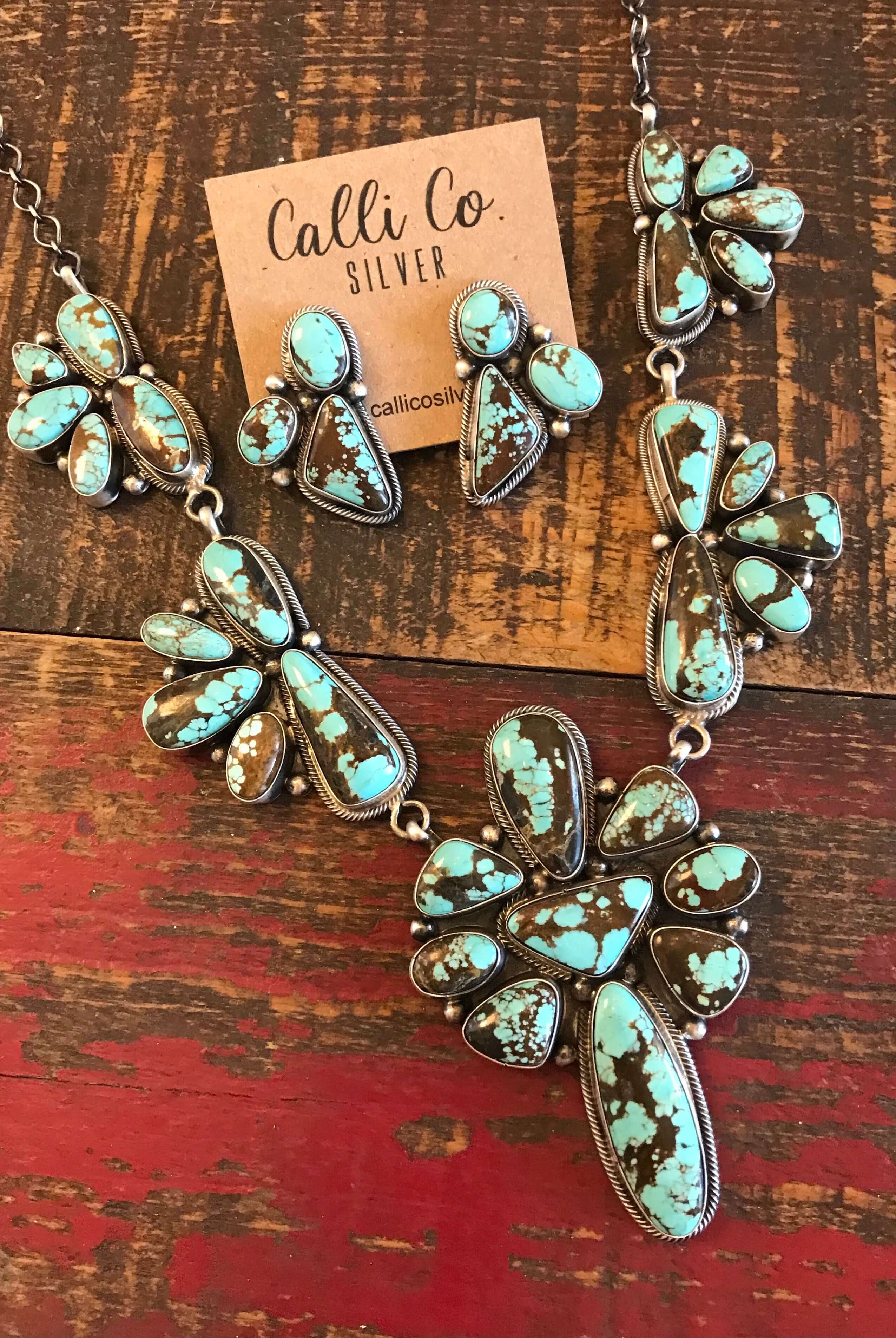The Pondosa Statement Necklace Set-Necklaces-Calli Co., Turquoise and Silver Jewelry, Native American Handmade, Zuni Tribe, Navajo Tribe, Brock Texas