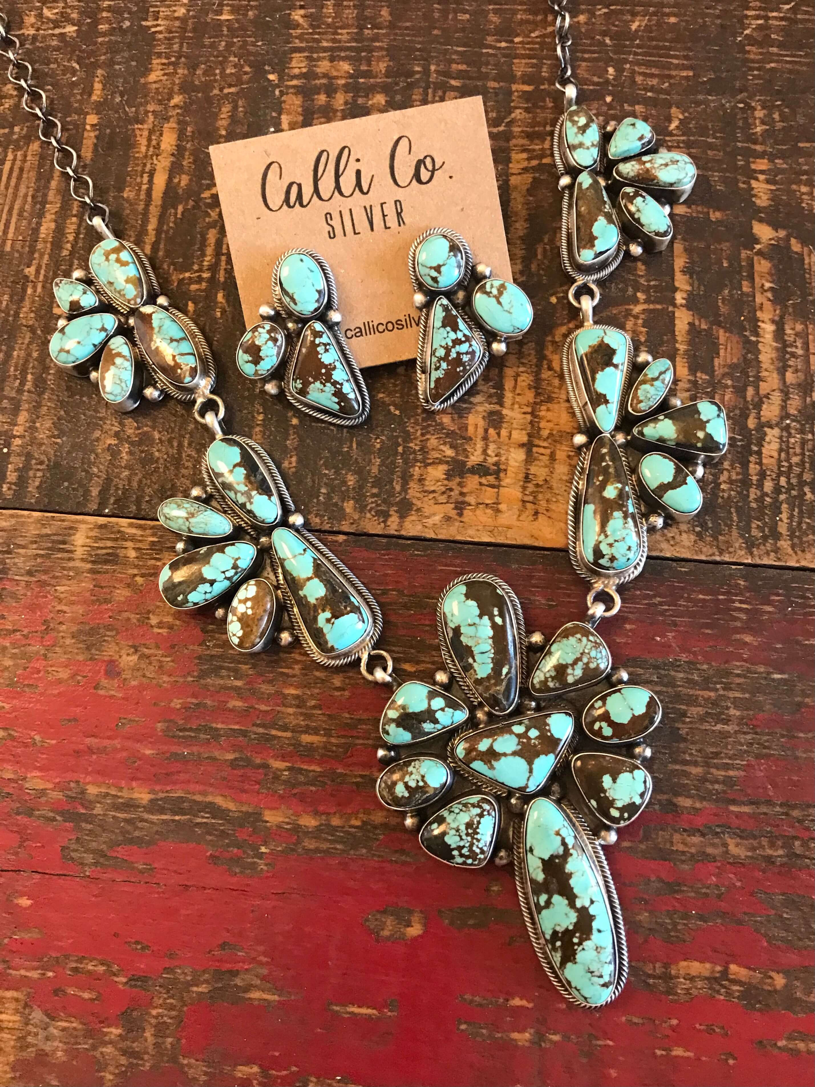 The Pondosa Statement Necklace Set-Necklaces-Calli Co., Turquoise and Silver Jewelry, Native American Handmade, Zuni Tribe, Navajo Tribe, Brock Texas