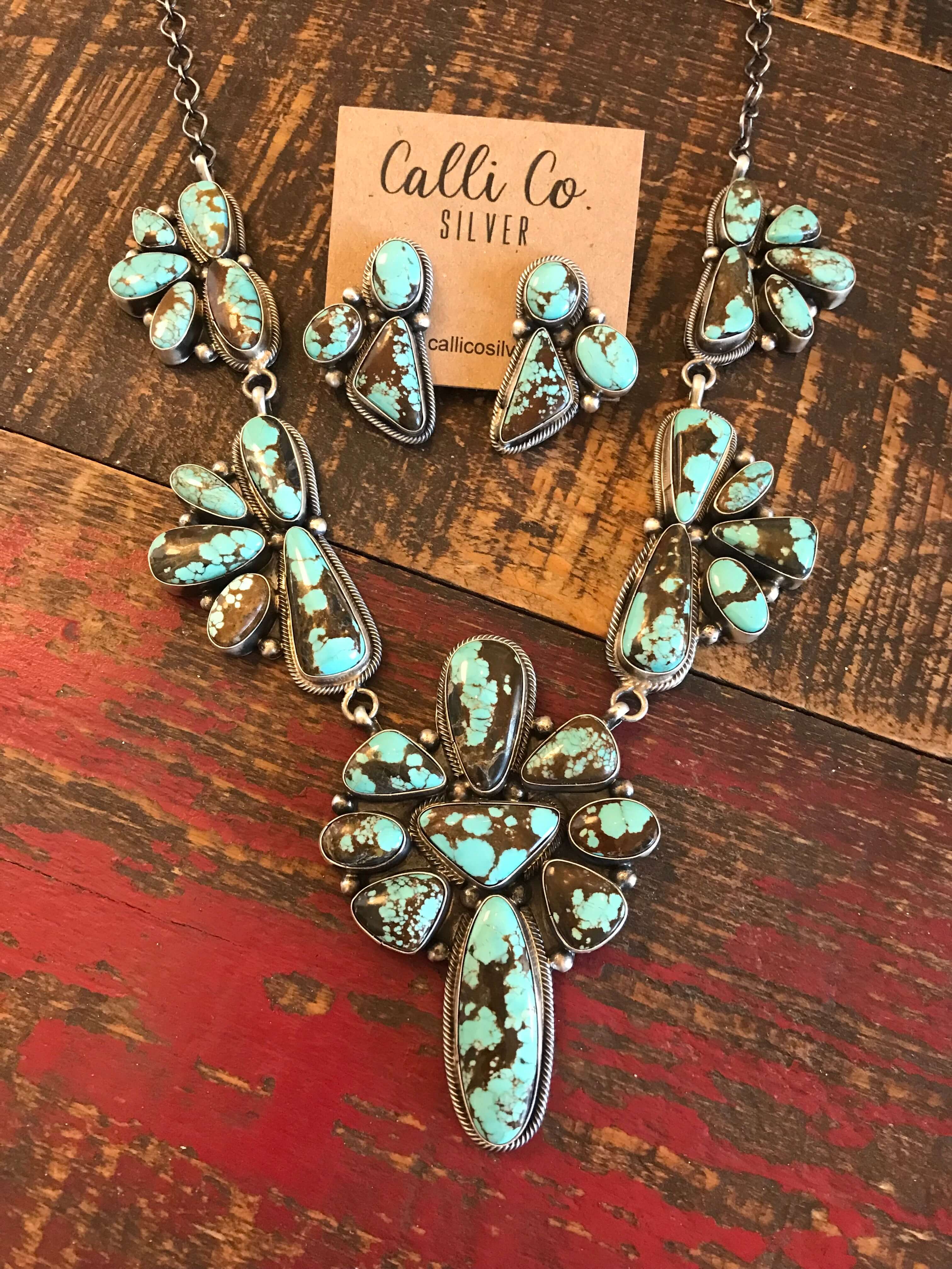 The Pondosa Statement Necklace Set-Necklaces-Calli Co., Turquoise and Silver Jewelry, Native American Handmade, Zuni Tribe, Navajo Tribe, Brock Texas