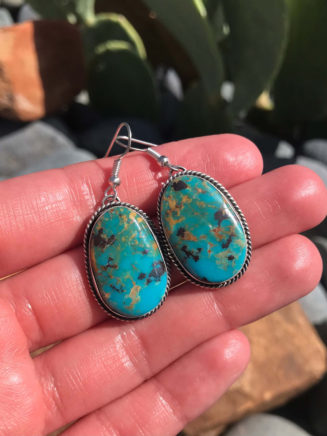 The Turquoise Dangle Earrings, 6-Earrings-Calli Co., Turquoise and Silver Jewelry, Native American Handmade, Zuni Tribe, Navajo Tribe, Brock Texas