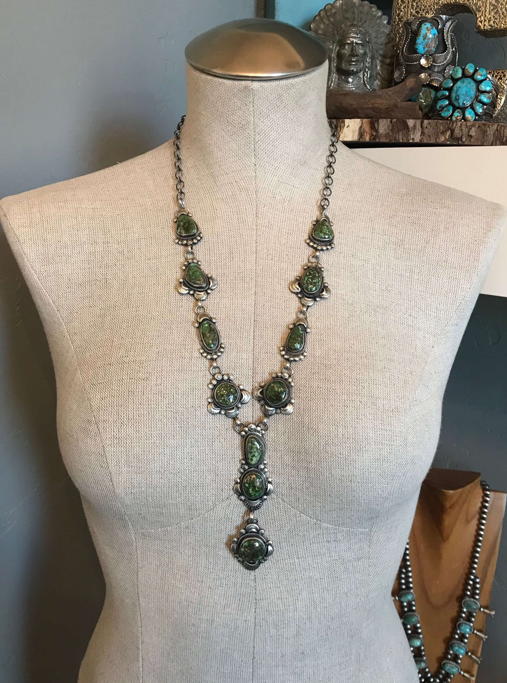 The Borrego Pass Lariat Necklace Set-Necklaces-Calli Co., Turquoise and Silver Jewelry, Native American Handmade, Zuni Tribe, Navajo Tribe, Brock Texas