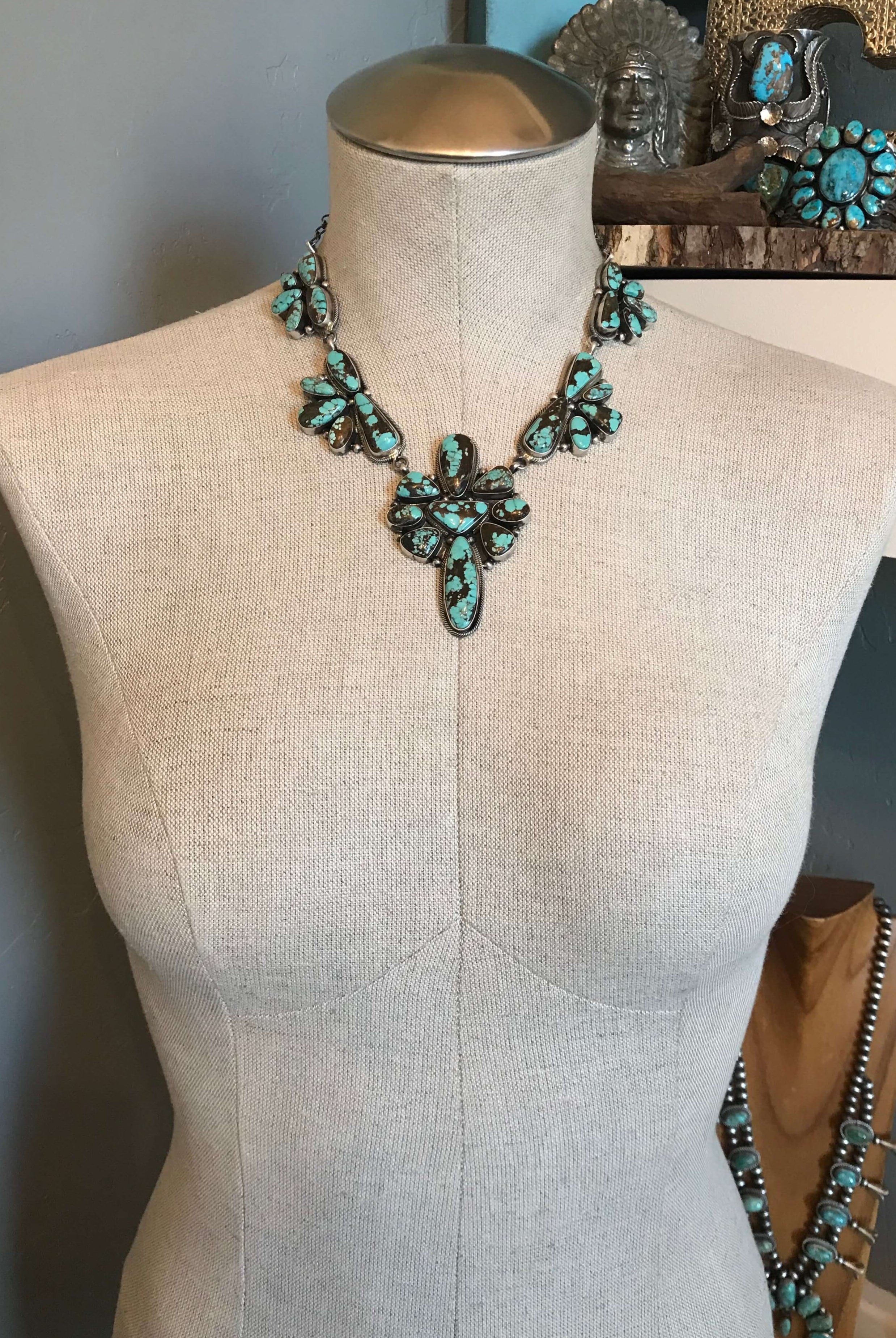 The Pondosa Statement Necklace Set-Necklaces-Calli Co., Turquoise and Silver Jewelry, Native American Handmade, Zuni Tribe, Navajo Tribe, Brock Texas