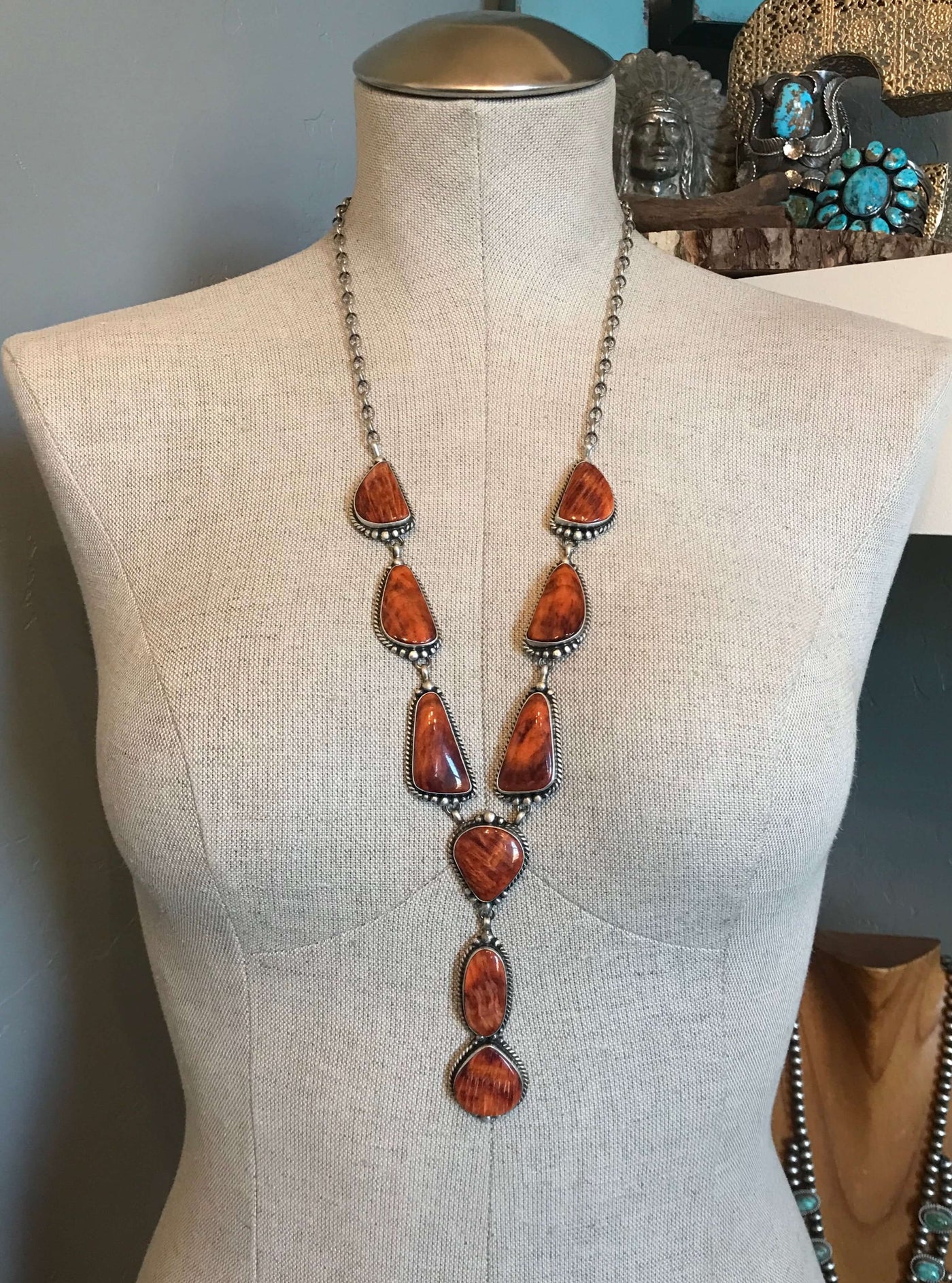 The Spring Valley Lariat Necklace Set-Necklaces-Calli Co., Turquoise and Silver Jewelry, Native American Handmade, Zuni Tribe, Navajo Tribe, Brock Texas