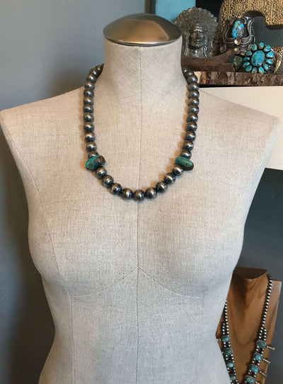 The Nugget and Pearl Necklace-Necklaces-Calli Co., Turquoise and Silver Jewelry, Native American Handmade, Zuni Tribe, Navajo Tribe, Brock Texas