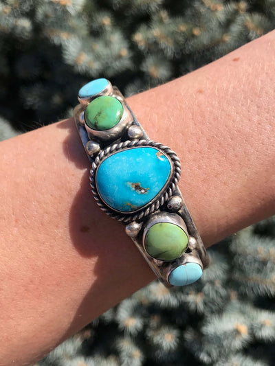 The Pine Springs Turquoise Cuff-Bracelets & Cuffs-Calli Co., Turquoise and Silver Jewelry, Native American Handmade, Zuni Tribe, Navajo Tribe, Brock Texas