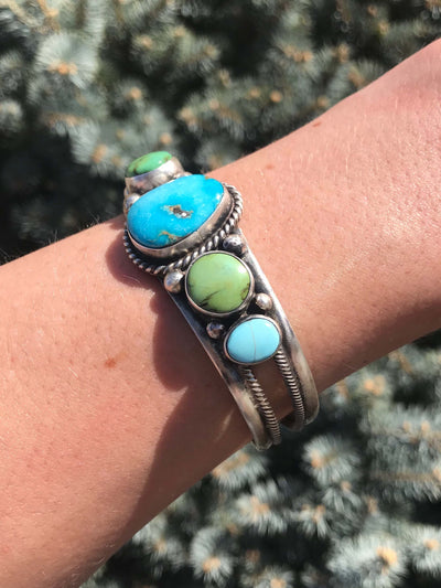 The Pine Springs Turquoise Cuff-Bracelets & Cuffs-Calli Co., Turquoise and Silver Jewelry, Native American Handmade, Zuni Tribe, Navajo Tribe, Brock Texas