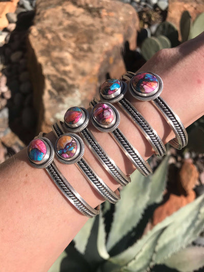 The Dani Dahlia Cuffs-Bracelets & Cuffs-Calli Co., Turquoise and Silver Jewelry, Native American Handmade, Zuni Tribe, Navajo Tribe, Brock Texas