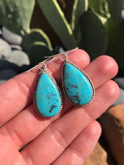 The Trinity Turquoise Dangle Earrings, 9-Earrings-Calli Co., Turquoise and Silver Jewelry, Native American Handmade, Zuni Tribe, Navajo Tribe, Brock Texas