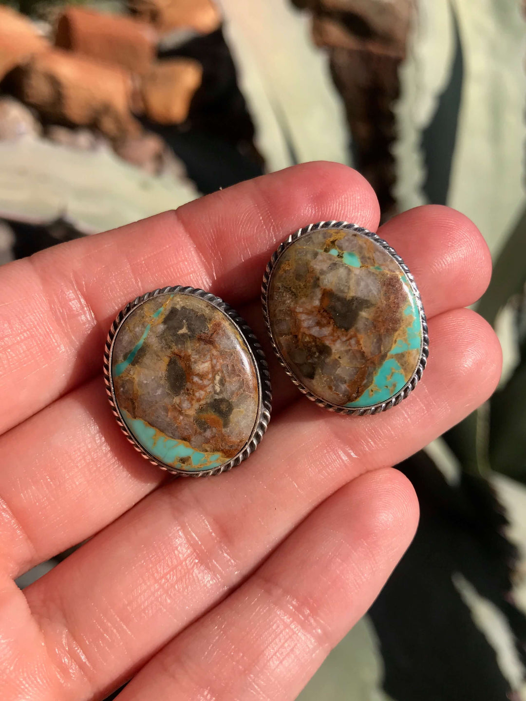 The Boulder Turquoise Studs, 1-Earrings-Calli Co., Turquoise and Silver Jewelry, Native American Handmade, Zuni Tribe, Navajo Tribe, Brock Texas