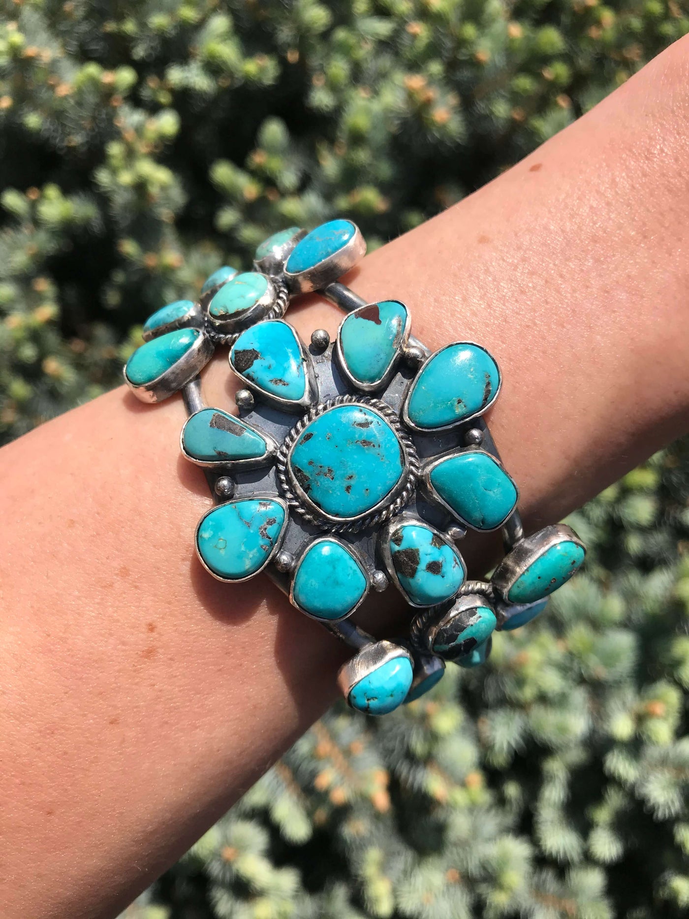 The Bloomfield Old Pawn Cluster Cuff-Bracelets & Cuffs-Calli Co., Turquoise and Silver Jewelry, Native American Handmade, Zuni Tribe, Navajo Tribe, Brock Texas