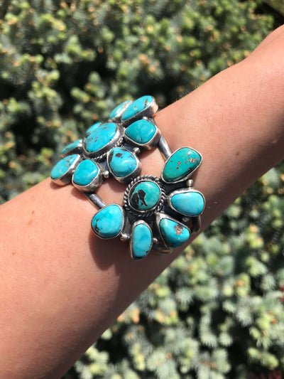 The Bloomfield Old Pawn Cluster Cuff-Bracelets & Cuffs-Calli Co., Turquoise and Silver Jewelry, Native American Handmade, Zuni Tribe, Navajo Tribe, Brock Texas