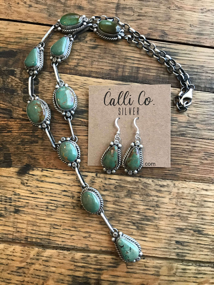 The Vestal Turquoise Lariat Necklace Set-Necklaces-Calli Co., Turquoise and Silver Jewelry, Native American Handmade, Zuni Tribe, Navajo Tribe, Brock Texas