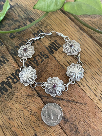 The Gale Purple Spiny Pattern Concho Bracelet-Bracelets & Cuffs-Calli Co., Turquoise and Silver Jewelry, Native American Handmade, Zuni Tribe, Navajo Tribe, Brock Texas