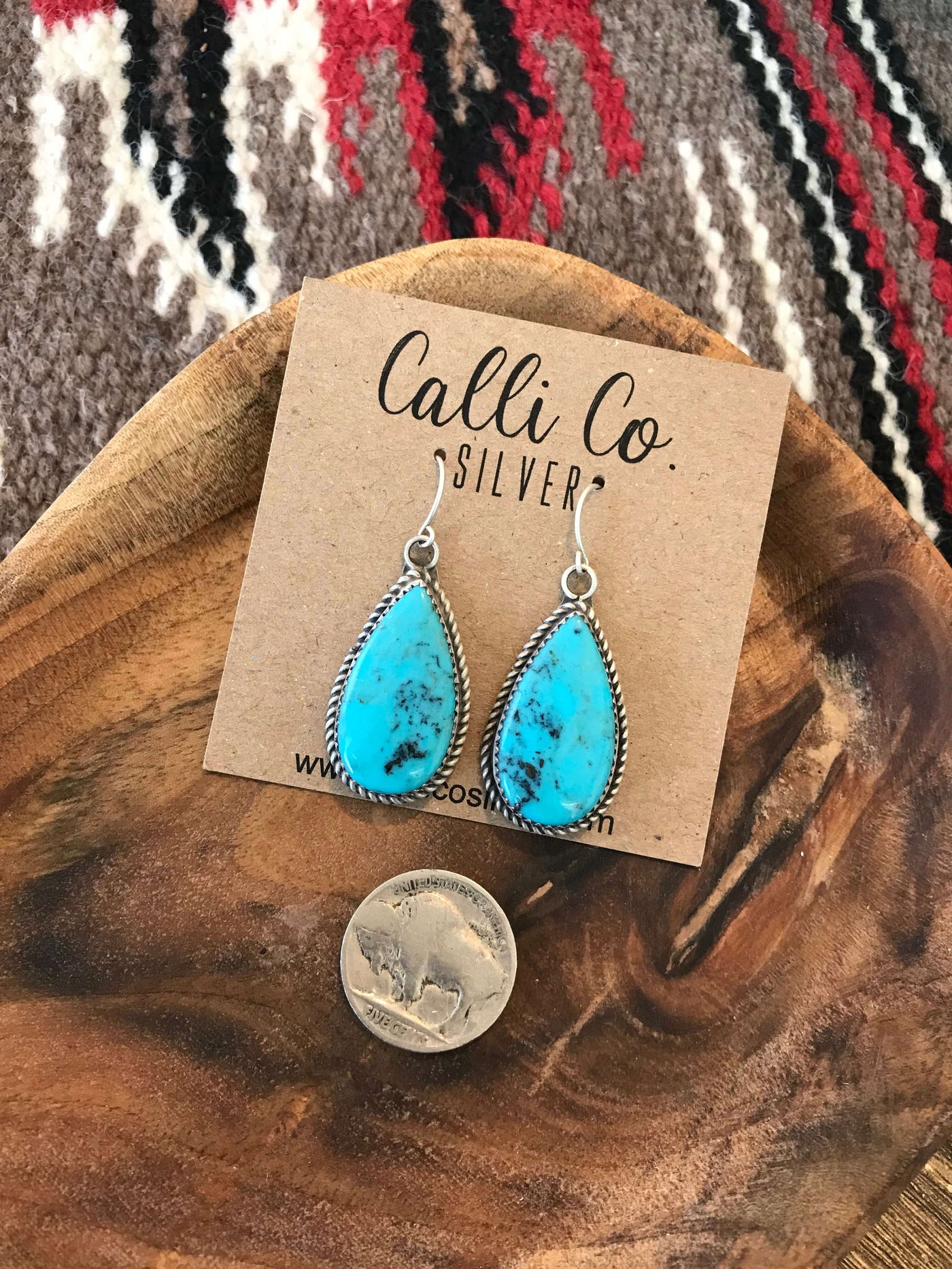 The Trinity Turquoise Dangle Earrings, 9-Earrings-Calli Co., Turquoise and Silver Jewelry, Native American Handmade, Zuni Tribe, Navajo Tribe, Brock Texas