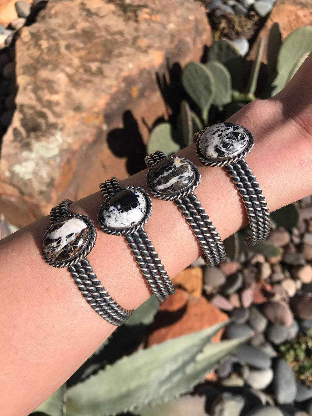 The Porto White Buffalo Cuff-Bracelets & Cuffs-Calli Co., Turquoise and Silver Jewelry, Native American Handmade, Zuni Tribe, Navajo Tribe, Brock Texas