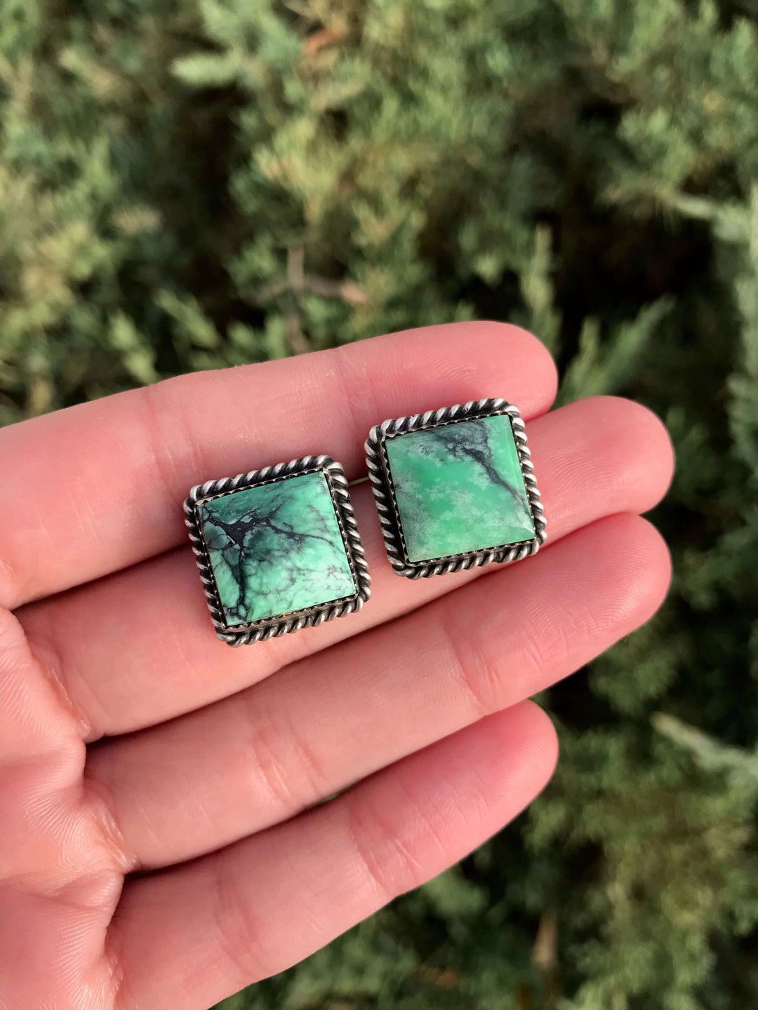 The Square Studs, 62-Earrings-Calli Co., Turquoise and Silver Jewelry, Native American Handmade, Zuni Tribe, Navajo Tribe, Brock Texas