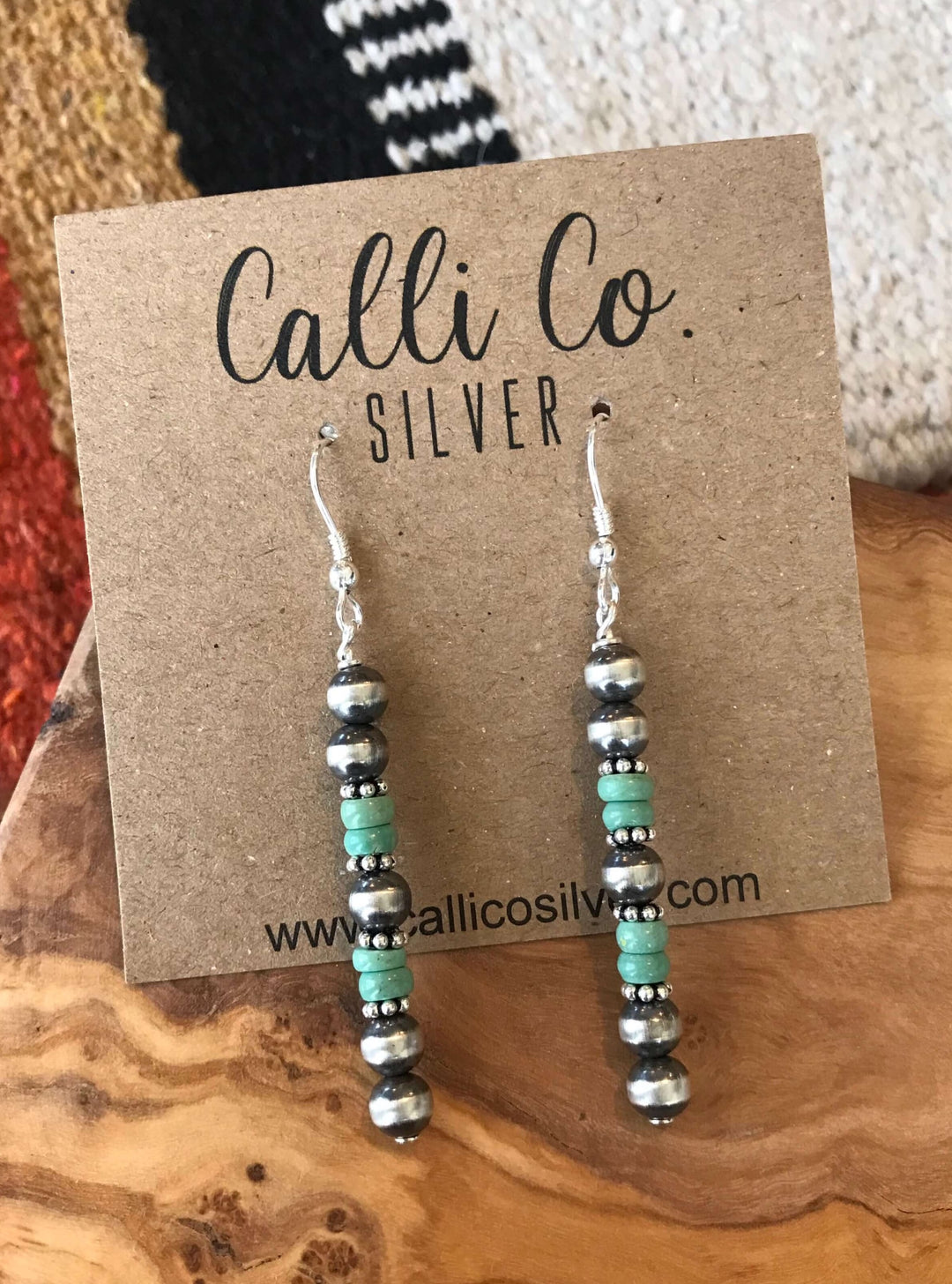 The Badlands Earrings in Green Turquoise-Earrings-Calli Co., Turquoise and Silver Jewelry, Native American Handmade, Zuni Tribe, Navajo Tribe, Brock Texas