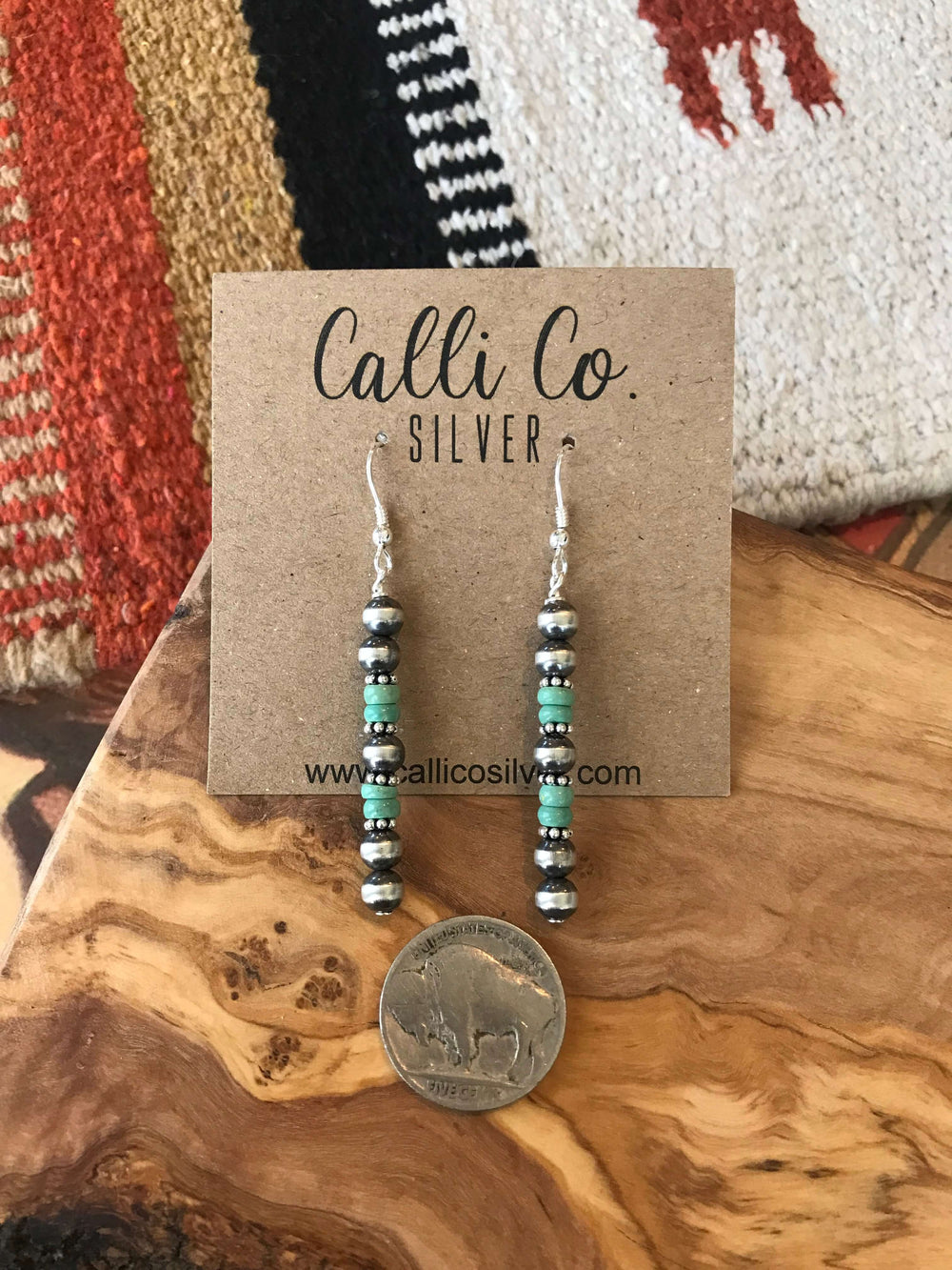 The Badlands Earrings in Green Turquoise-Earrings-Calli Co., Turquoise and Silver Jewelry, Native American Handmade, Zuni Tribe, Navajo Tribe, Brock Texas