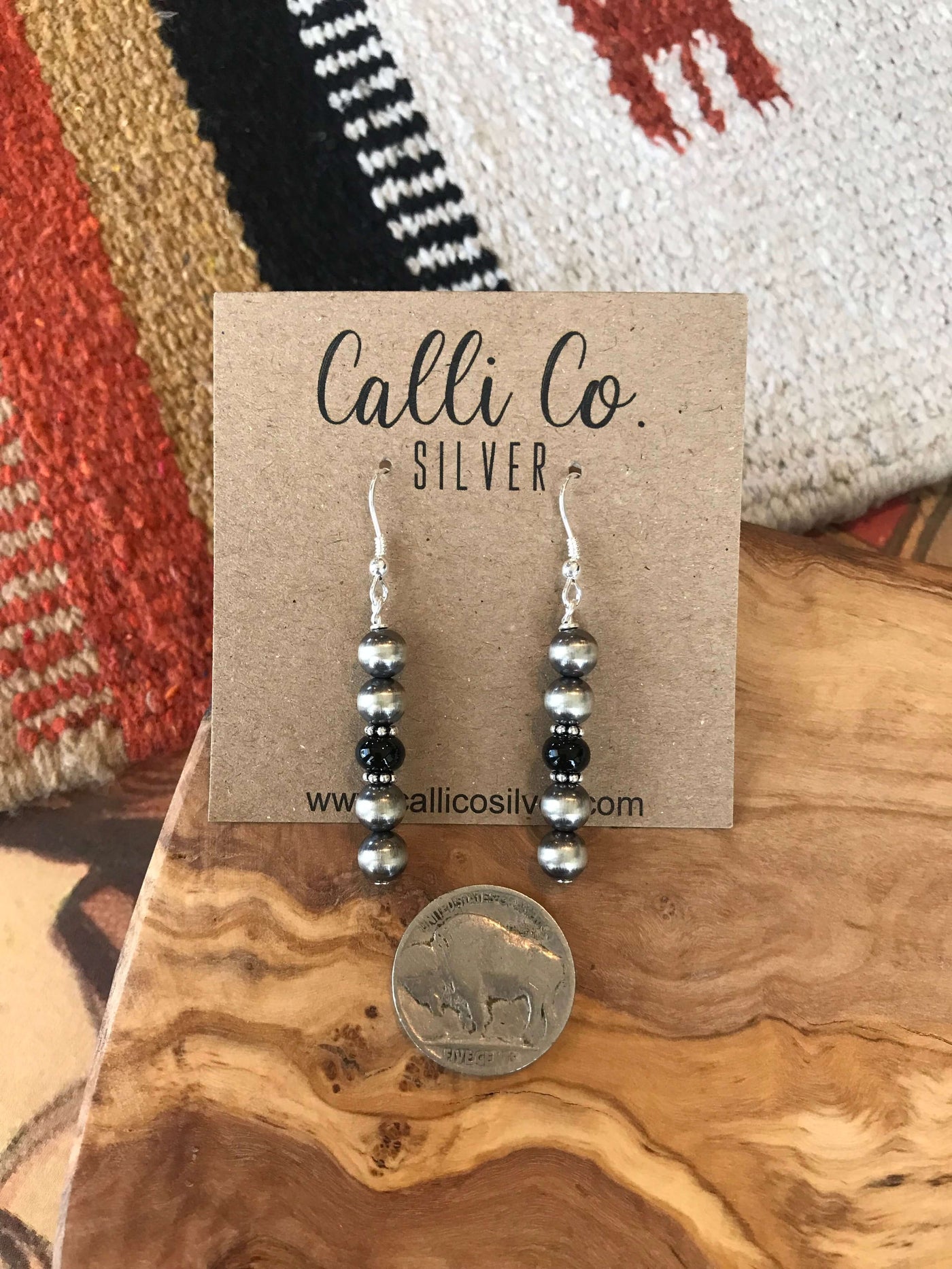 The Dakota Earrings in Onyx-Earrings-Calli Co., Turquoise and Silver Jewelry, Native American Handmade, Zuni Tribe, Navajo Tribe, Brock Texas