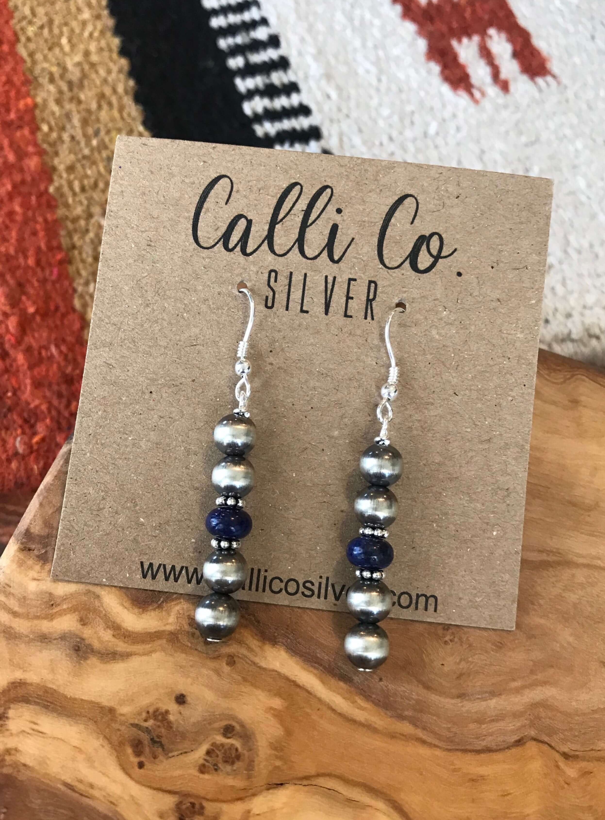 The Dakota Earrings in Lapis-Earrings-Calli Co., Turquoise and Silver Jewelry, Native American Handmade, Zuni Tribe, Navajo Tribe, Brock Texas