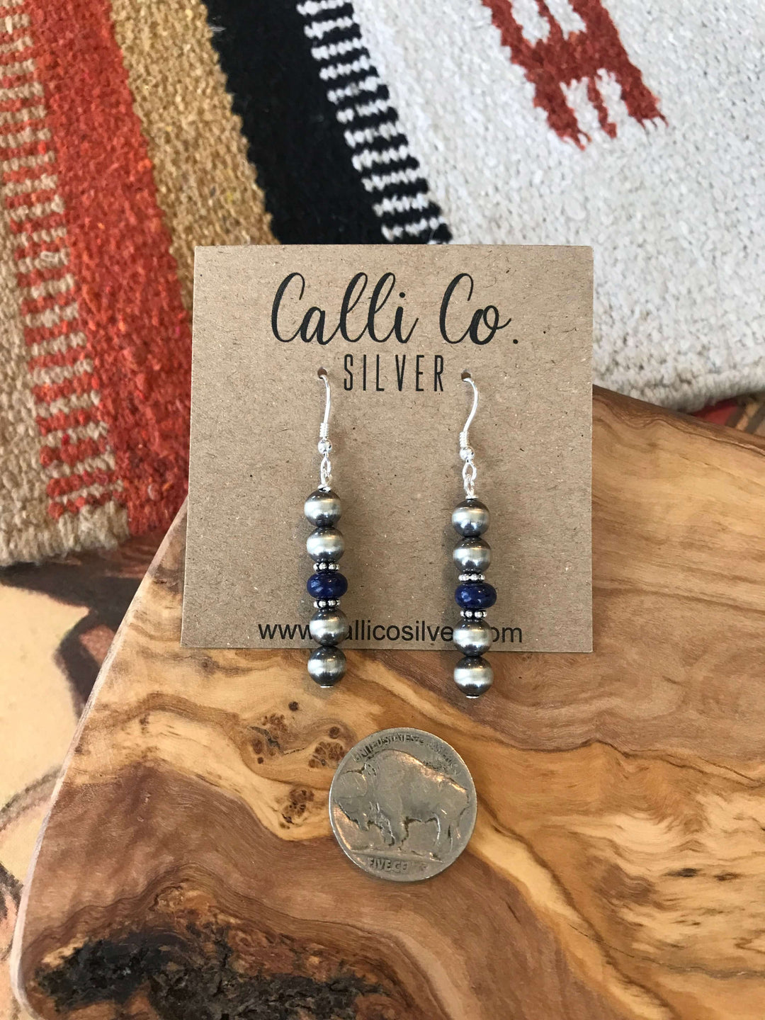The Dakota Earrings in Lapis-Earrings-Calli Co., Turquoise and Silver Jewelry, Native American Handmade, Zuni Tribe, Navajo Tribe, Brock Texas
