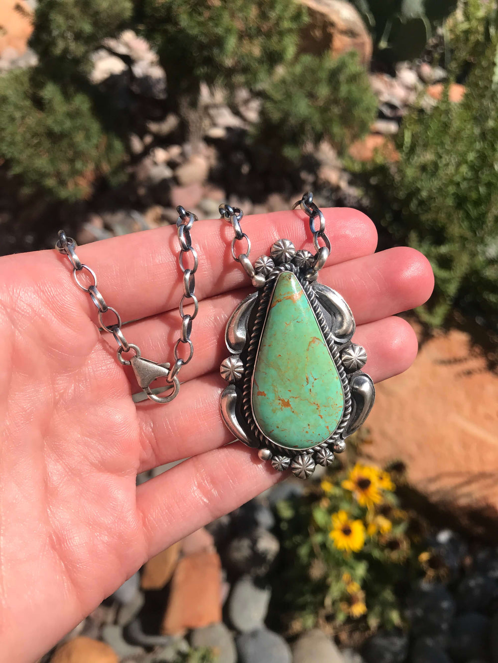 The Palo Pinto Turquoise Necklace, 10-Necklaces-Calli Co., Turquoise and Silver Jewelry, Native American Handmade, Zuni Tribe, Navajo Tribe, Brock Texas