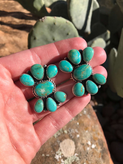 The Skipper Turquoise Cluster Earrings, 3-Earrings-Calli Co., Turquoise and Silver Jewelry, Native American Handmade, Zuni Tribe, Navajo Tribe, Brock Texas