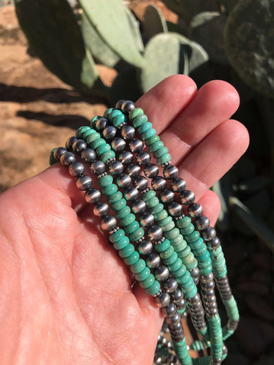 The Eastley Necklace in Turquoise, 21"-Necklaces-Calli Co., Turquoise and Silver Jewelry, Native American Handmade, Zuni Tribe, Navajo Tribe, Brock Texas