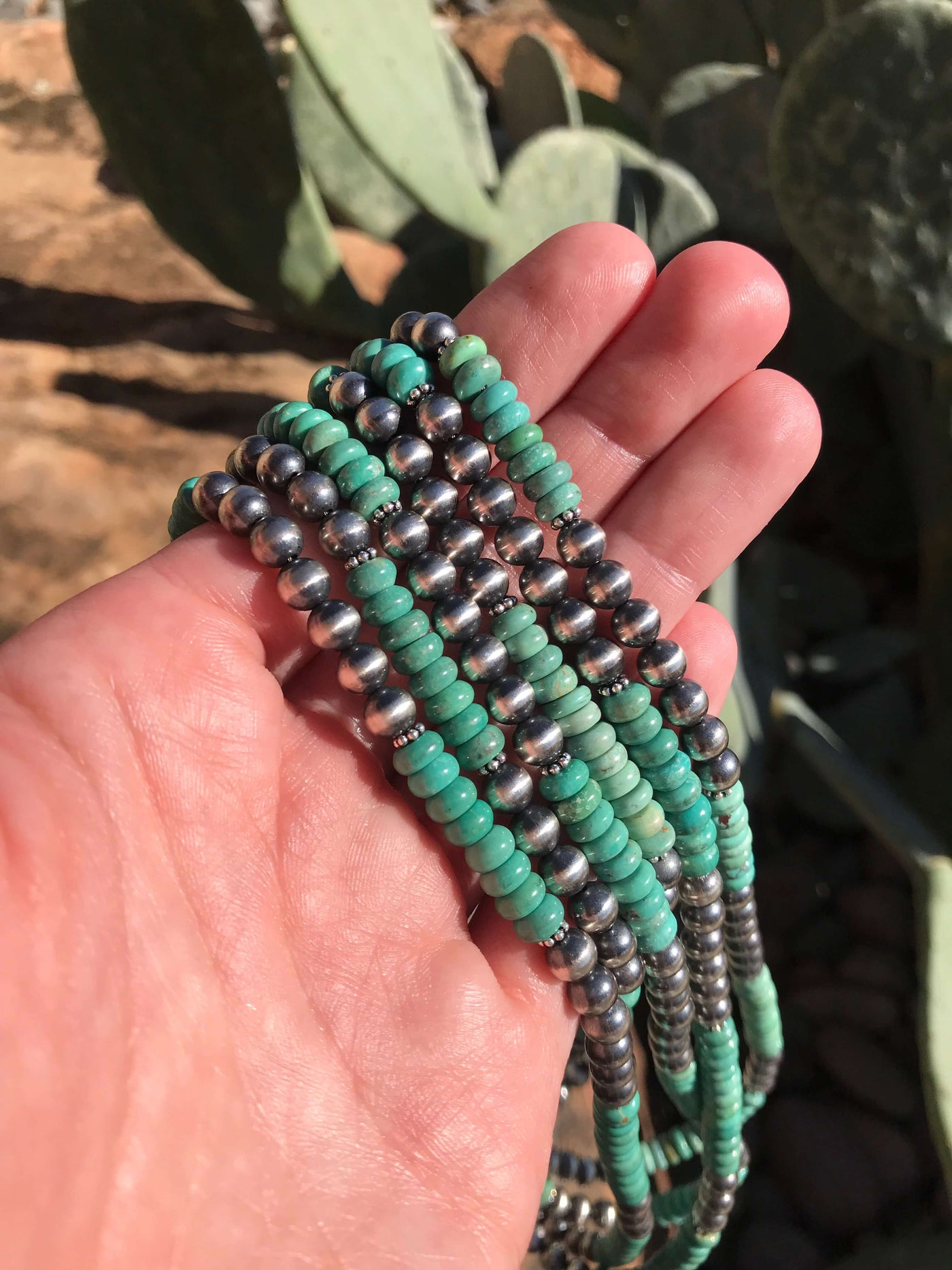 The Eastley Necklace in Turquoise, 21"-Necklaces-Calli Co., Turquoise and Silver Jewelry, Native American Handmade, Zuni Tribe, Navajo Tribe, Brock Texas