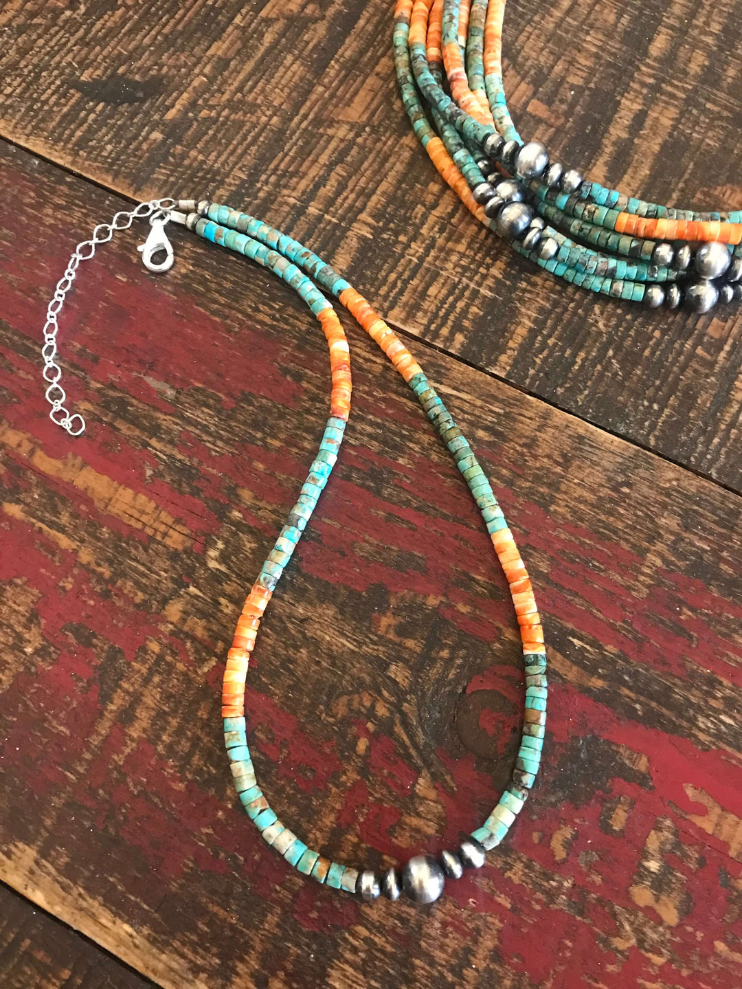 The Guffey Turquoise & Spiny Necklace-Necklaces-Calli Co., Turquoise and Silver Jewelry, Native American Handmade, Zuni Tribe, Navajo Tribe, Brock Texas