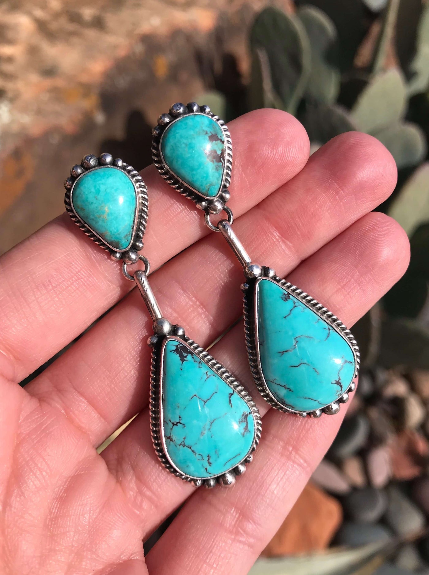 The Dawson Earrings, 9-Earrings-Calli Co., Turquoise and Silver Jewelry, Native American Handmade, Zuni Tribe, Navajo Tribe, Brock Texas