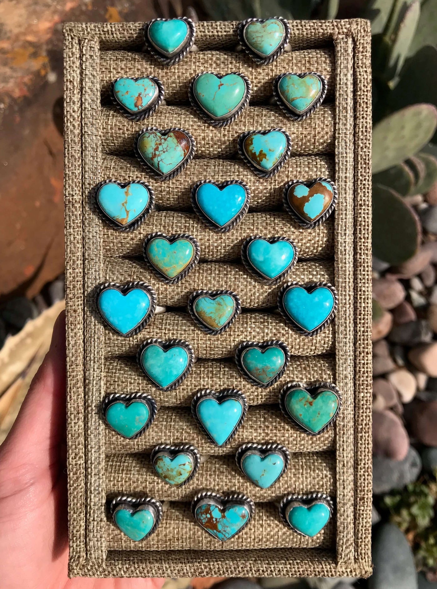 The Bali Turquoise Heart Rings, Adjustable-Rings-Calli Co., Turquoise and Silver Jewelry, Native American Handmade, Zuni Tribe, Navajo Tribe, Brock Texas