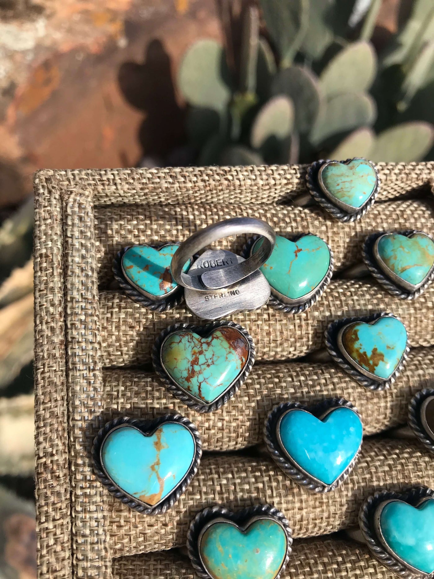 The Bali Turquoise Heart Rings, Adjustable-Rings-Calli Co., Turquoise and Silver Jewelry, Native American Handmade, Zuni Tribe, Navajo Tribe, Brock Texas