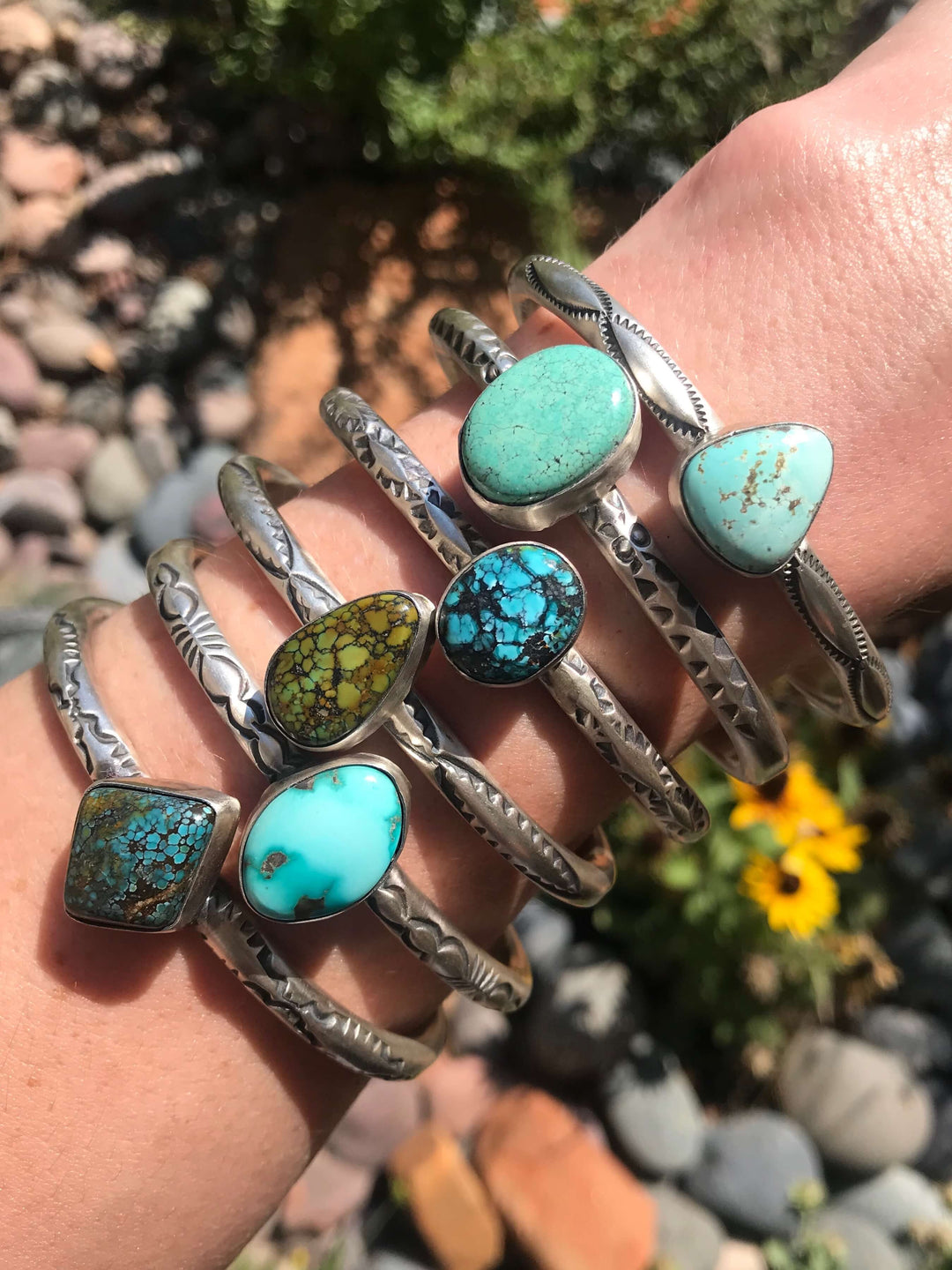 The Tenaha Turquoise Cuffs-Bracelets & Cuffs-Calli Co., Turquoise and Silver Jewelry, Native American Handmade, Zuni Tribe, Navajo Tribe, Brock Texas