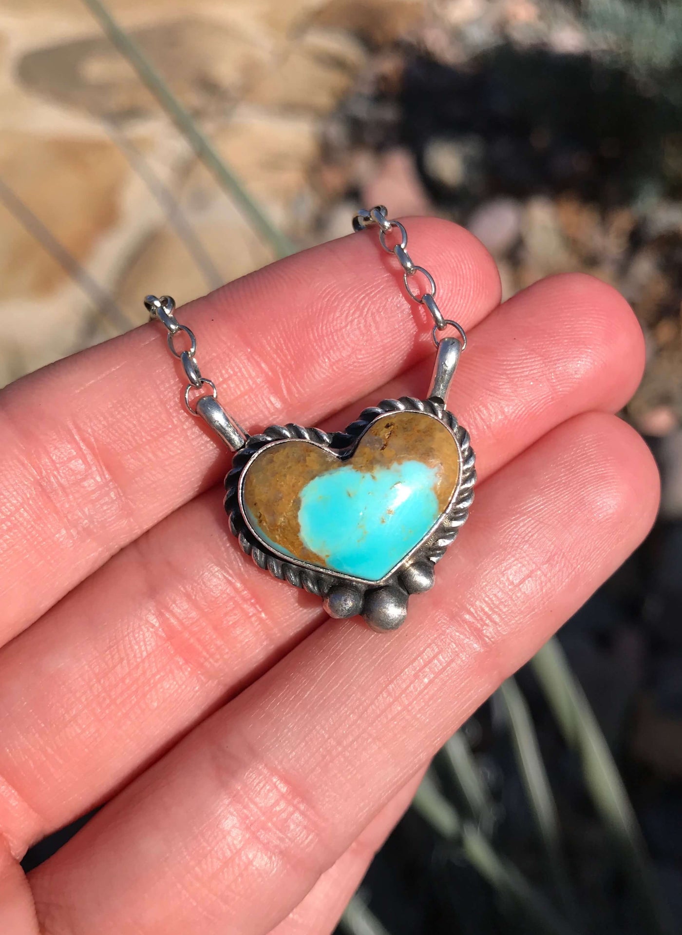 The Heart Necklace, 41-Necklaces-Calli Co., Turquoise and Silver Jewelry, Native American Handmade, Zuni Tribe, Navajo Tribe, Brock Texas
