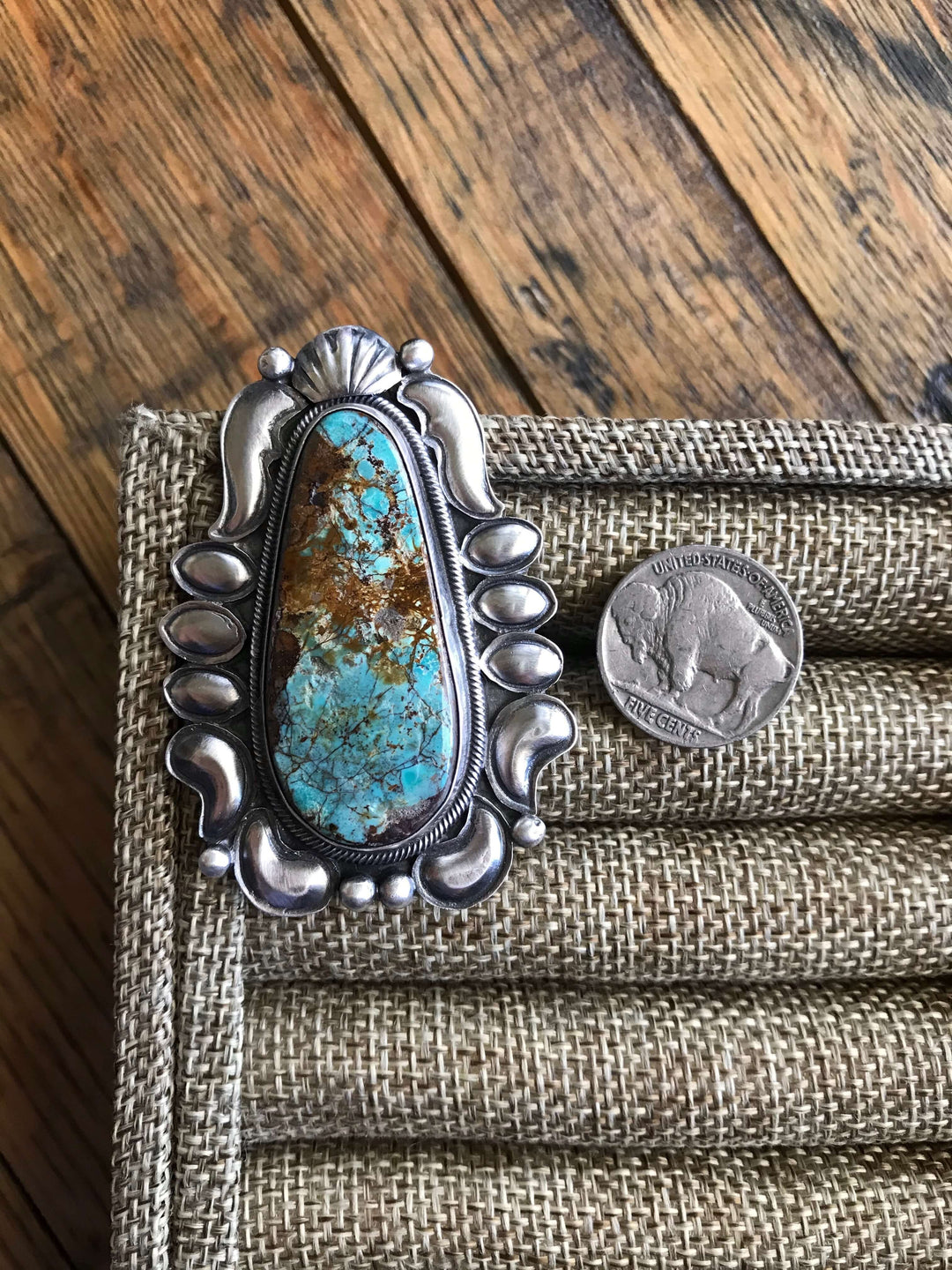 The Royston Turquoise Statement Ring, Sz 9-Rings-Calli Co., Turquoise and Silver Jewelry, Native American Handmade, Zuni Tribe, Navajo Tribe, Brock Texas